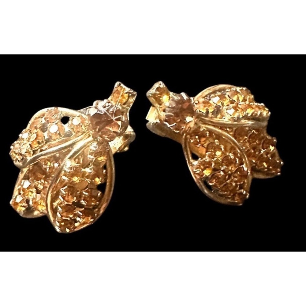 Vintage Hobe Gold Tone Bees Clip-On Earrings With Rhinestones